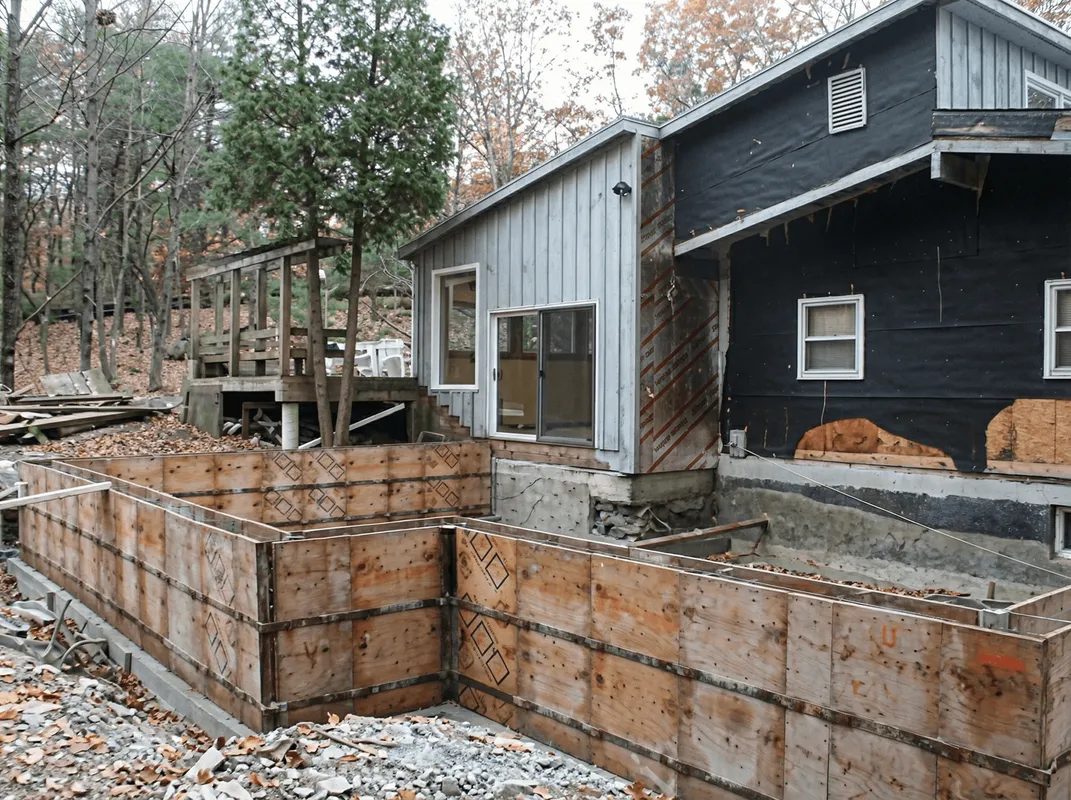 Prepared site with foundation forms for home remodeling and addition project in Miami, FL